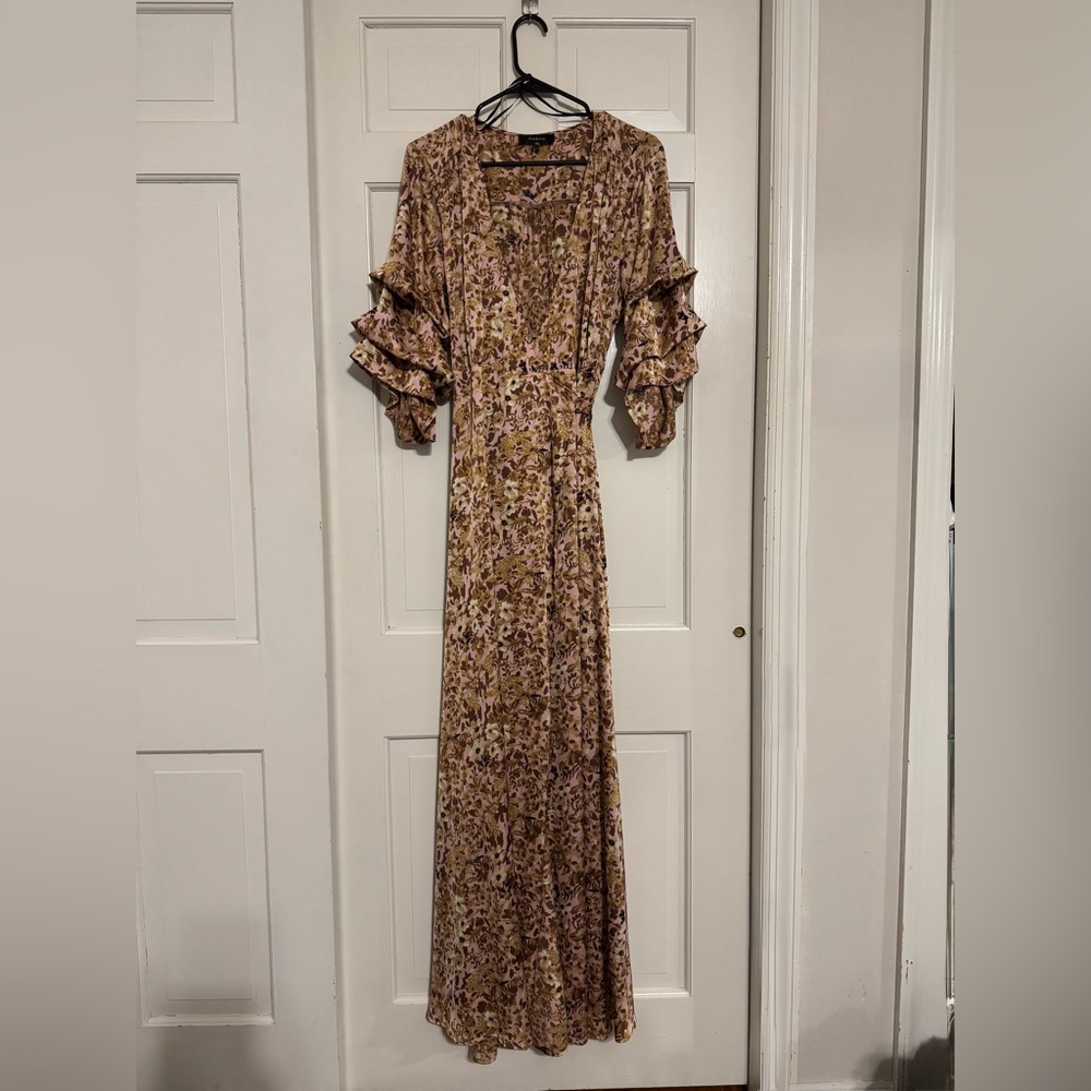 Aakaa Floral Long Sleeve Maxi Wrap Dress